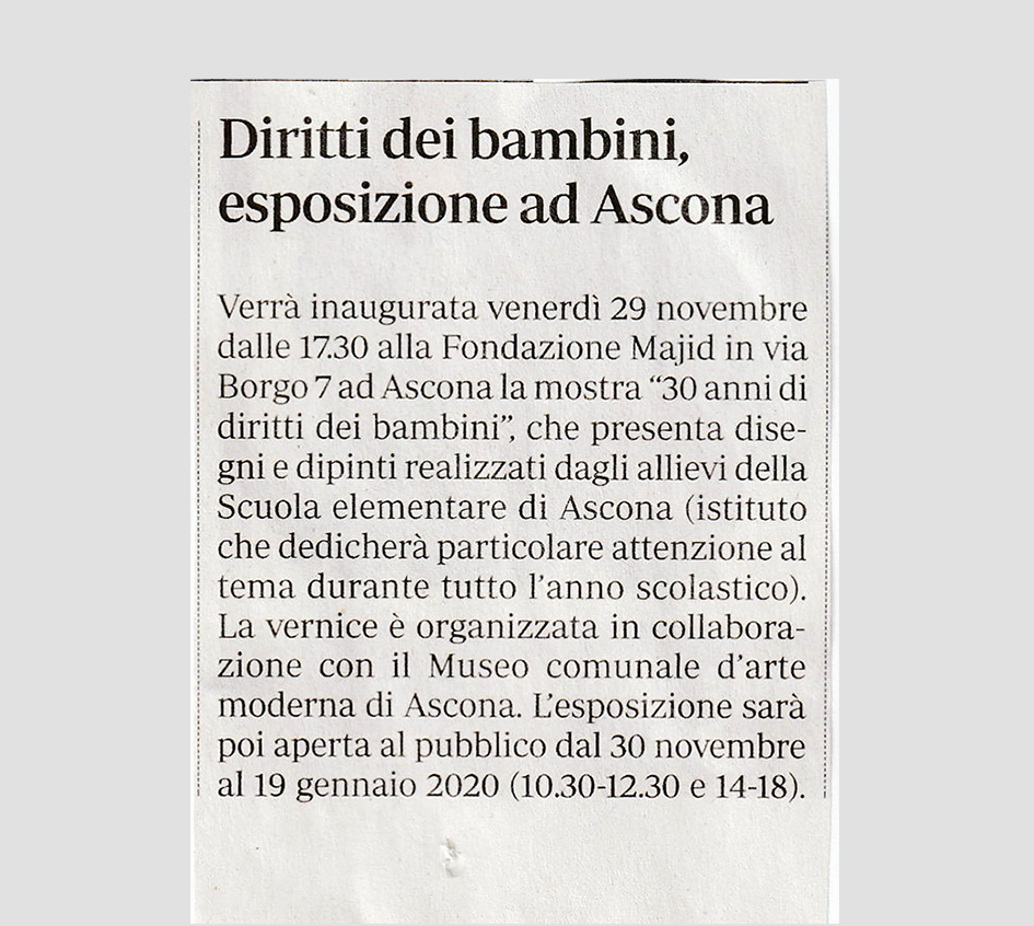 Diritti dei bambini, esposizione ad Ascona