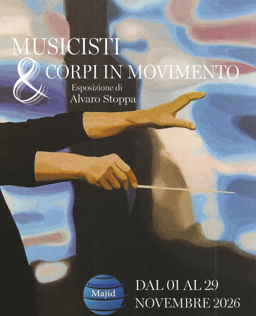 Locandina della mostra "Musicisti e corpi in movimento" di Alvaro Stoppa